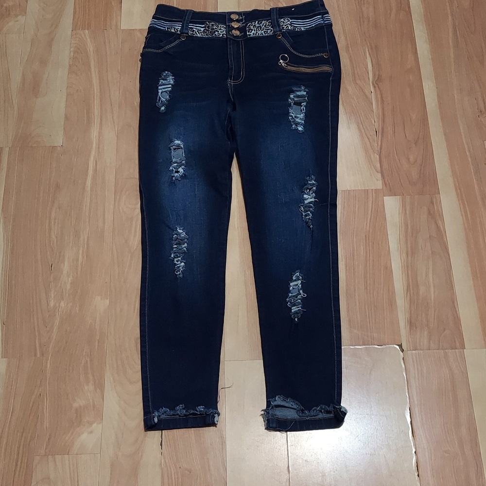WOW JEANS COLOMBIANOS, Womens Butt Lifter Rhinestone Mid-Fit Blue Denim Jeans